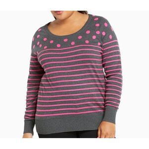 Torrid Womens Size 3 Polka-Dot Striped Sweater Gray Hot Pink Long‎ Sleeve